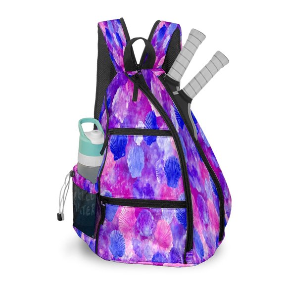 Pickleball Bag with Padded Back, Shells PinkBlue Multi-Compartment Paddle Backpack, Lightweight Nylon Sports Bag for Men & Women