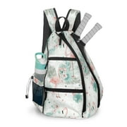 Pickleball Bag with Padded Back, White FlamingoFlower Multi-Compartment Paddle Backpack, Lightweight Nylon Sports Bag for Men & Women