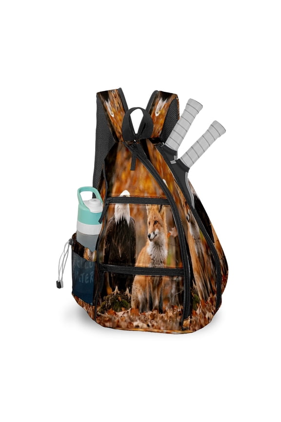 Pickleball Bags for Men Women Pickleball Backpack with Large Capacity Lightweight Adjustable Pickleball Sling Bag Hold Paddles, Balls, Accessories Bird And Fox