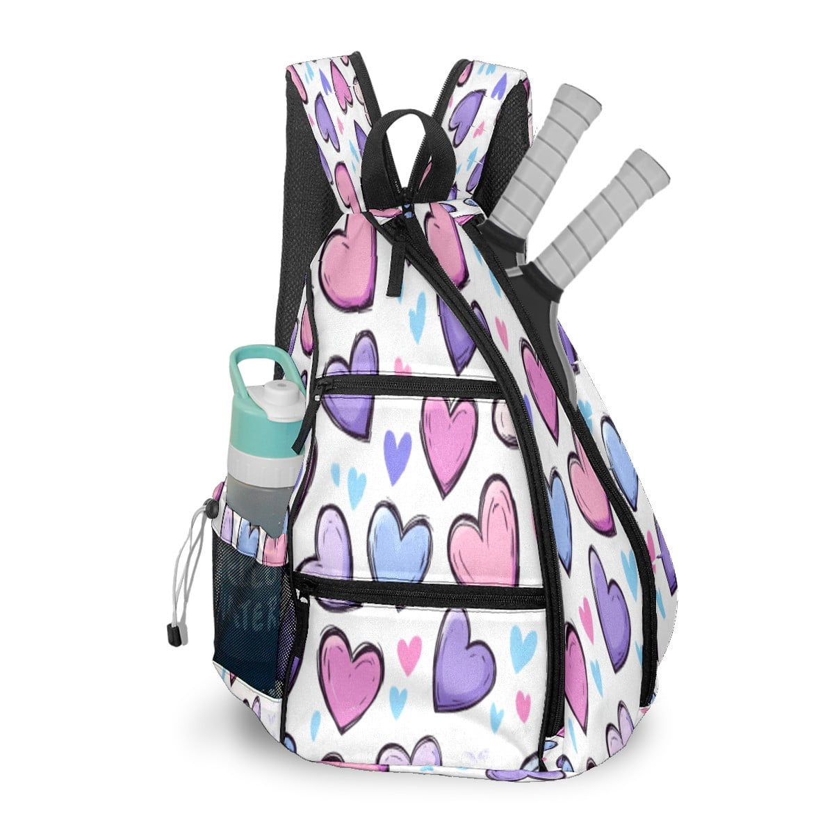 Pickleball Bags for Men Women Pickleball Backpack with Large Capacity Lightweight Adjustable Pickleball Sling Bag Hold Paddles, Balls, Accessories Colorful Heart Pattern