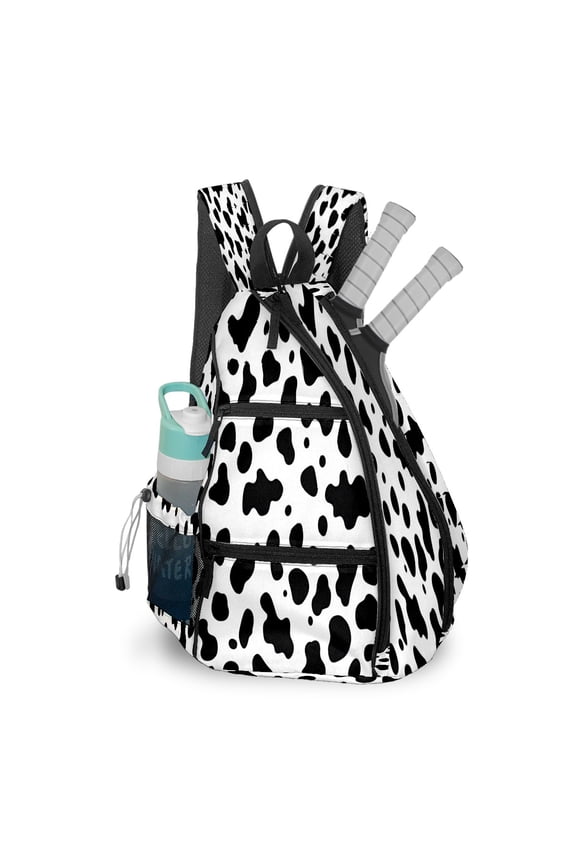 Pickleball Bags for Men Women Pickleball Backpack with Large Capacity Lightweight Adjustable Pickleball Sling Bag Hold Paddles, Balls, Accessories Cow BlackWhite