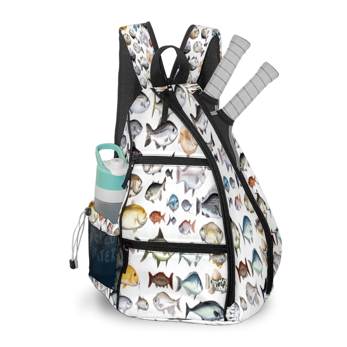 Pickleball Bags for Men Women Pickleball Backpack with Large Capacity Lightweight Adjustable Pickleball Sling Bag Hold Paddles, Balls, Accessories Fish Pattern
