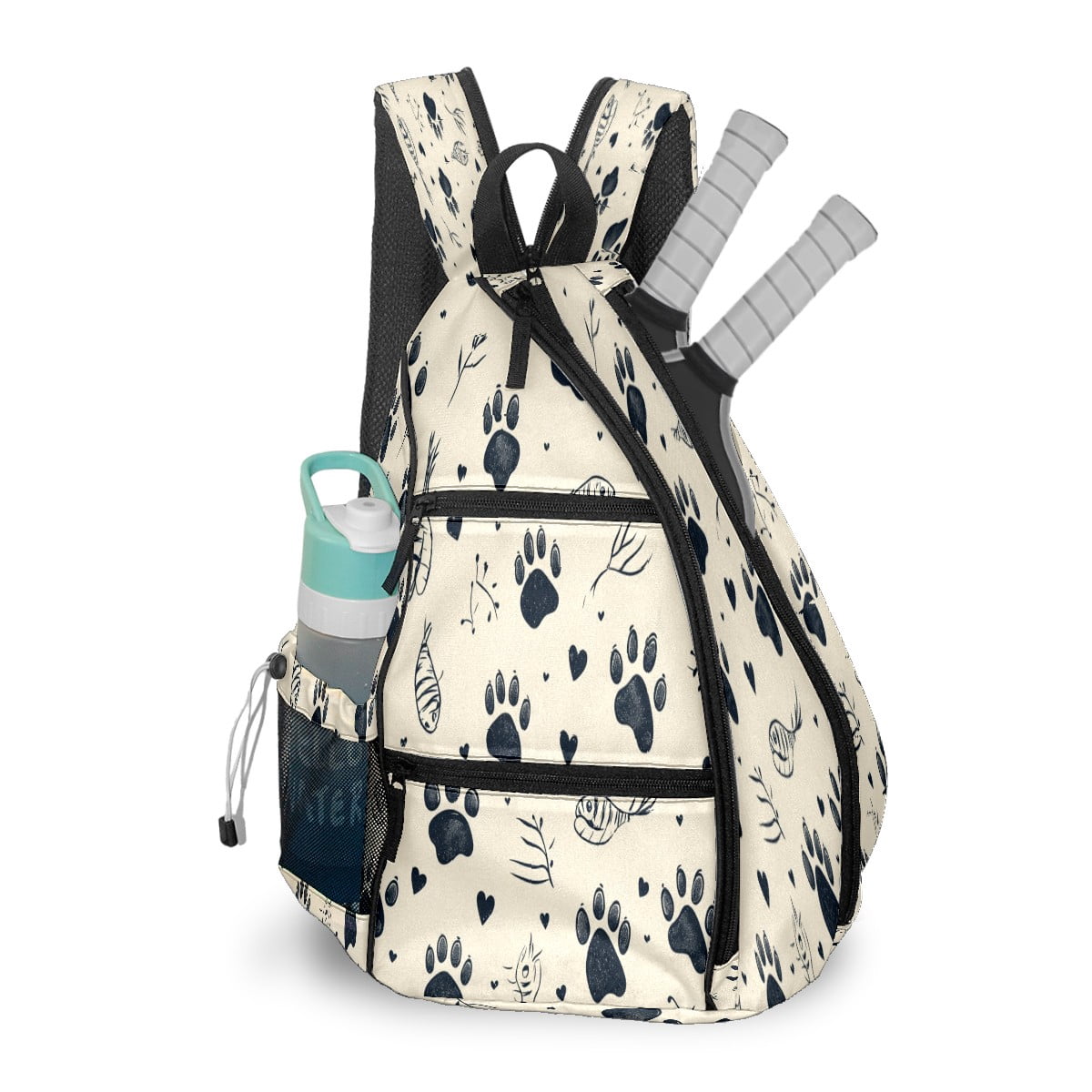 Pickleball Bags for Men Women Pickleball Backpack with Large Capacity Lightweight Adjustable Pickleball Sling Bag Hold Paddles, Balls, Accessories Footprints