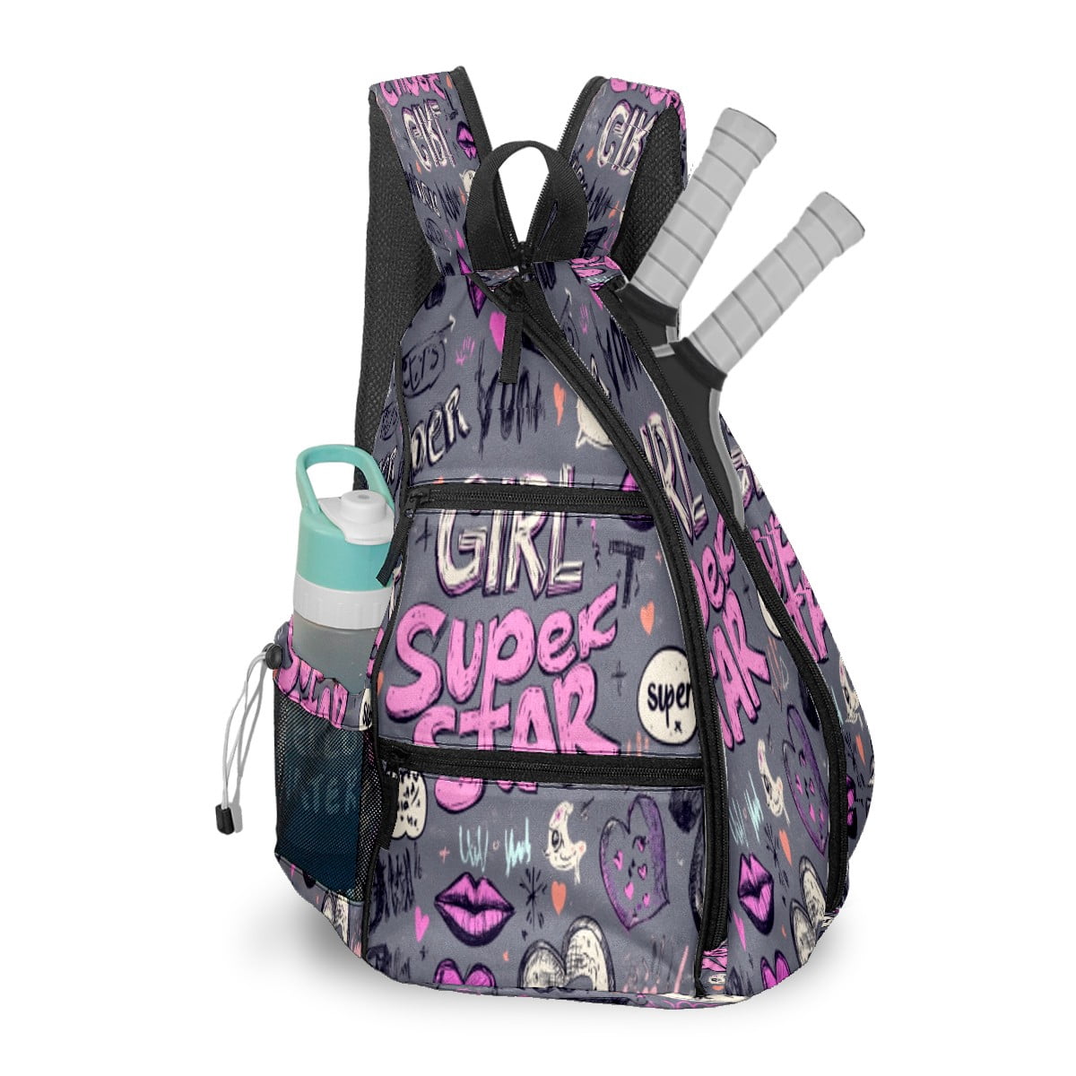 Pickleball Bags for Men Women Pickleball Backpack with Large Capacity Lightweight Adjustable Pickleball Sling Bag Hold Paddles, Balls, Accessories Girl Superstar Pattern