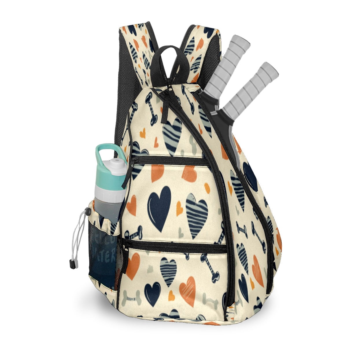 Pickleball Bags for Men Women Pickleball Backpack with Large Capacity Lightweight Adjustable Pickleball Sling Bag Hold Paddles, Balls, Accessories Heart And Bone Pattern