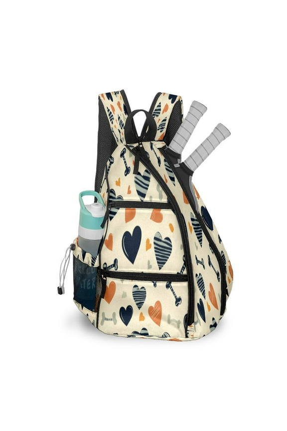Pickleball Bags for Men Women Pickleball Backpack with Large Capacity Lightweight Adjustable Pickleball Sling Bag Hold Paddles, Balls, Accessories Heart And Bone Pattern