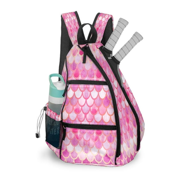Pickleball Bags for Men Women Pickleball Backpack with Large Capacity Lightweight Adjustable Pickleball Sling Bag Hold Paddles, Balls, Accessories Pink Watercolor Mermaid Scale
