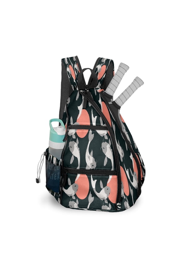 Pickleball Bags for Men Women Pickleball Backpack with Large Capacity Lightweight Adjustable Pickleball Sling Bag Hold Paddles, Balls, Accessories Retro Japanese Koi Fish Pattern