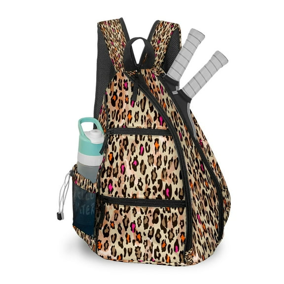 Pickleball Bags for Men Women Pickleball Backpack with Large Capacity Lightweight Adjustable Pickleball Sling Bag Hold Paddles, Balls, Accessories Retro Leopard Pattern
