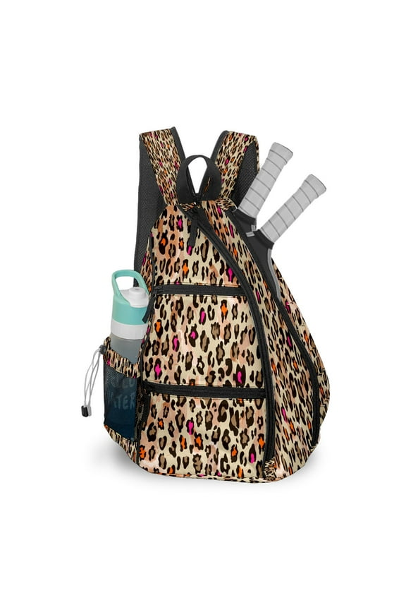 Pickleball Bags for Men Women Pickleball Backpack with Large Capacity Lightweight Adjustable Pickleball Sling Bag Hold Paddles, Balls, Accessories Retro Leopard Pattern