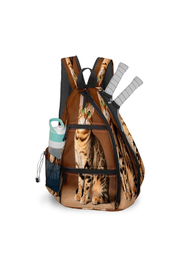 Pickleball Bags for Men Women Pickleball Backpack with Large Capacity Lightweight Adjustable Pickleball Sling Bag Hold Paddles, Balls, Accessories Sitting Leopard Cat