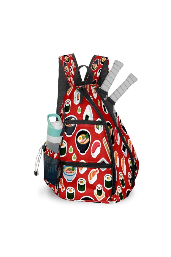 Pickleball Bags for Men Women Pickleball Backpack with Large Capacity Lightweight Adjustable Pickleball Sling Bag Hold Paddles, Balls, Accessories Sushi Feast