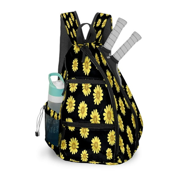 Pickleball Bags for Men Women Pickleball Backpack with Large Capacity Lightweight Adjustable Pickleball Sling Bag Hold Paddles, Balls, Accessories Yellow Flower Pattern