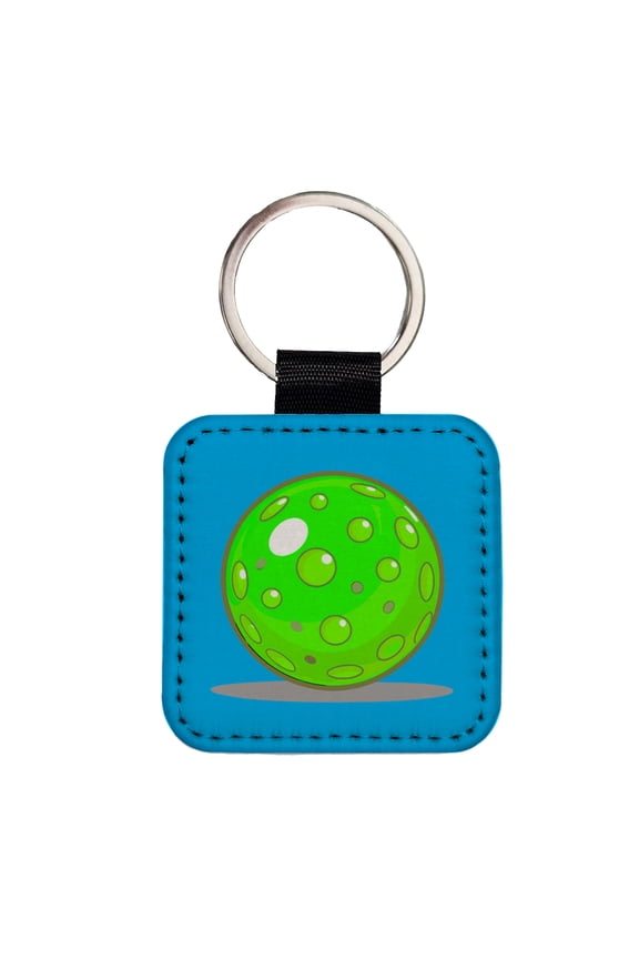 Pickleball Ball Green Faux Leather Square Keychain