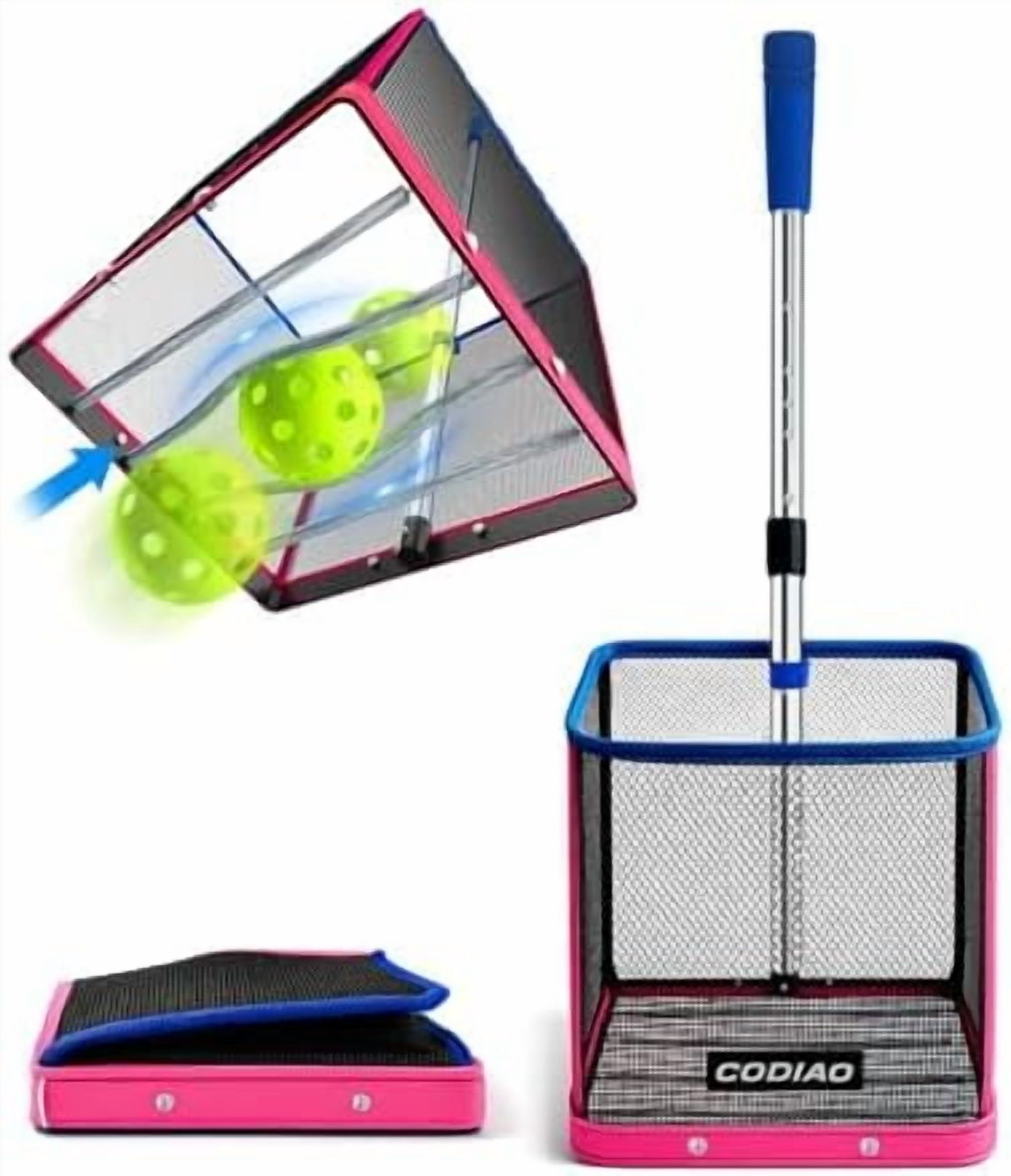 Pickleball Ball Picker Upper & Tennis Ball Collector - Foldable Hopper With Telescopic Handle
