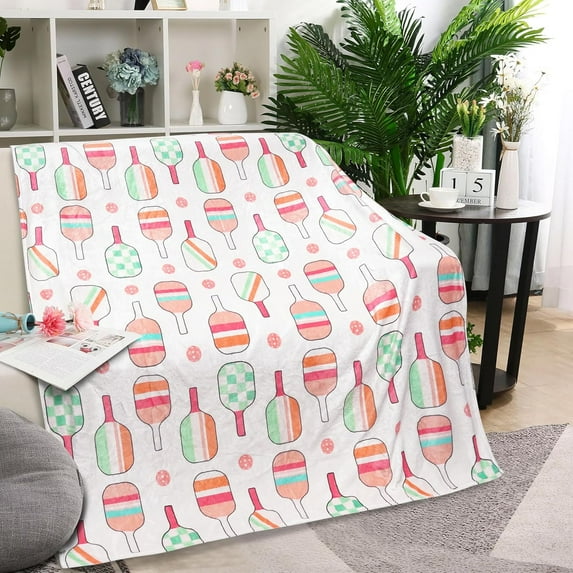 Pickleball Blanket Gifts for Boys Girls, White Pickleball Lovers Throw Blanket Super Soft Lightweight Travel Bed Sofa Blankets for Sport Fans Kids Adults Player Coach, 50 x 60 Inch