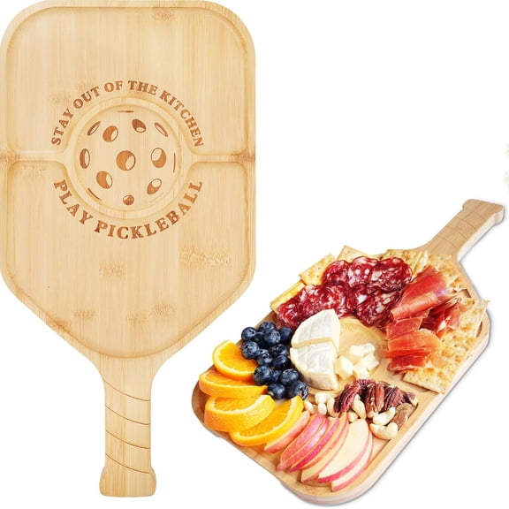 Pickleball Charcuterie Board, Funny Pickleball Gift for Men and Women, Pickleball Platter, Handcrafted Wood Tray with Paddle Shape and Built-in Handle
