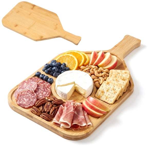 Pickleball Charcuterie & Cutting Board, Pickleball Gift, Partner Size - 16.70 x 8.70 x 0.60", Pickleball Platter, Handcrafted Wood Tray with Paddle Shape and Built-in Handle