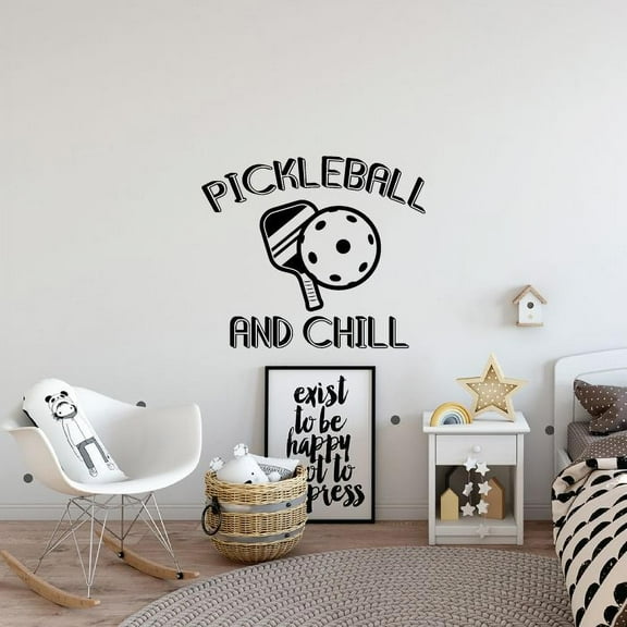 Pickleball And Chill Quote Signage Pickleball Paddleball Sports Vinyl Wall Sticker Art Wall Decal Sports Living Room Garage Design Pickleball Sports House Home Wall Sticker Decor Size (24x40 inch)