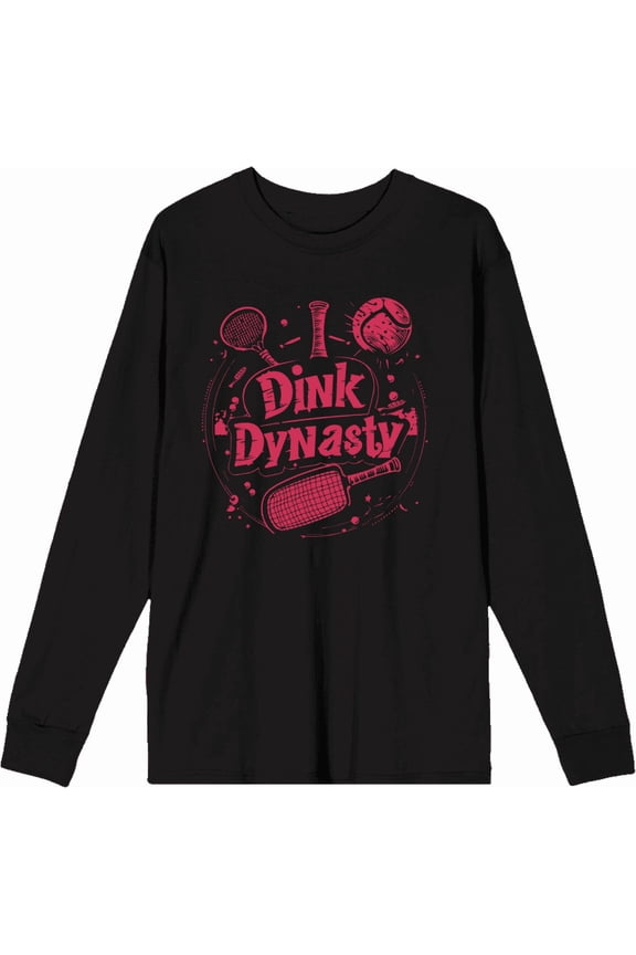 Pickleball Dink Dynasty Adult Black Crew Neck Long Sleeve Tee-Medium