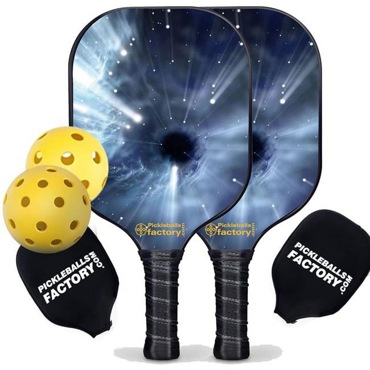 Pickleball Factory PB00027-3-C Pickleball Starter Set - Black Hole Custom Pickleball Paddle, Pickleball Net Set Up, Carbonfiber Graphite