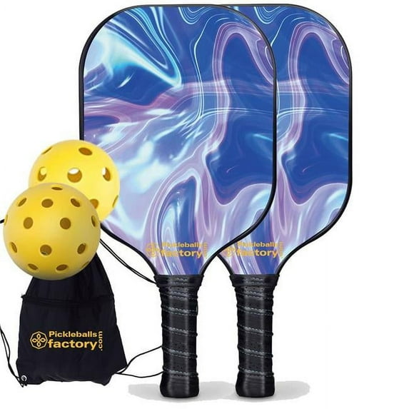 Pickleball Factory PB00031-4-G Pickleball Starter Set - Blue Ripples Usapa Pickleball Paddles, Best Driveway Pickleball Set, Glassfiber Graphite