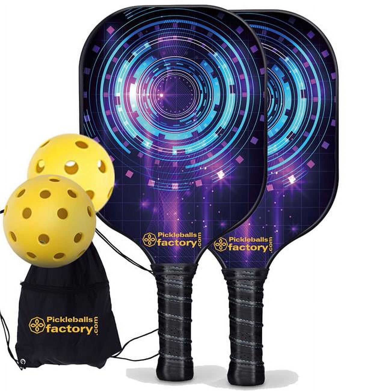 Pickleball Factory PB0006-4-C Pickleball Set - Circles Pro Pickleball Paddle, Wooden Pickleball Paddles, Carbonfiber Graphite