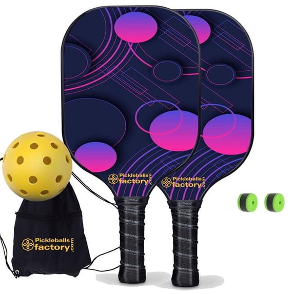 Pickleball Factory PB0008-6-C Pickleball Paddle Set - Wave Point Pickleball Equipment, Driveway Pickleball Set, Carbonfiber Graphite