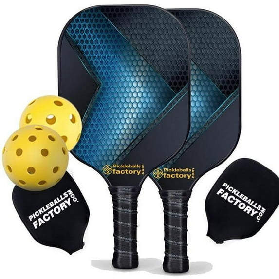Pickleball Factory PB0009-3-C Pickleball Starter Set - Hexagon Grids Usapa Pickleball Paddles, Portable Pickleball Set, Carbonfiber Graphite