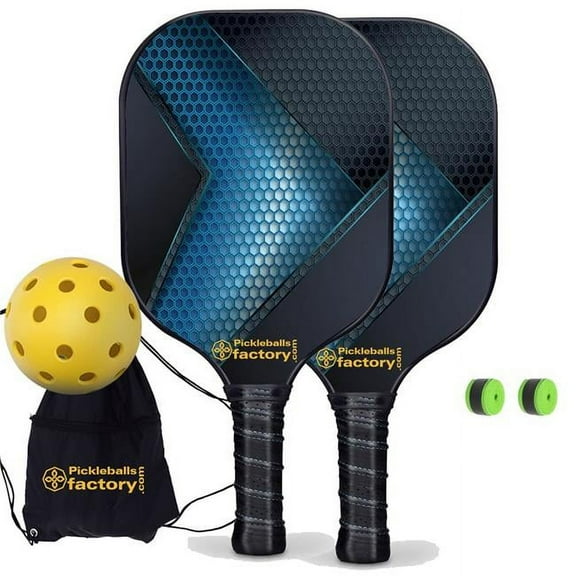 Pickleball Factory PB0009-6-C Pickleball Starter Set - Hexagon Grids Usapa Pickleball Paddles, Portable Pickleball Set, Carbonfiber Graphite