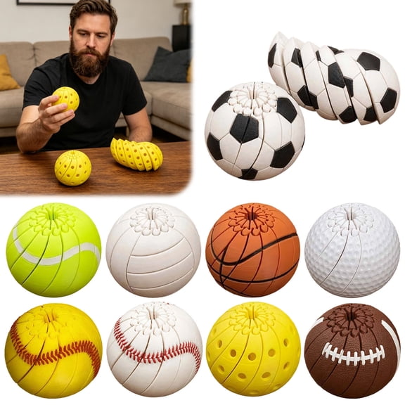 Pickleball Fidget Ball Toy, Sports Themed 3D Printed Twist and Turn Sensory Desk Gadget, Multi Sport Pattern Handheld Desktop Anxiety Puzzle Balls for Adult Sports Enthusiasts