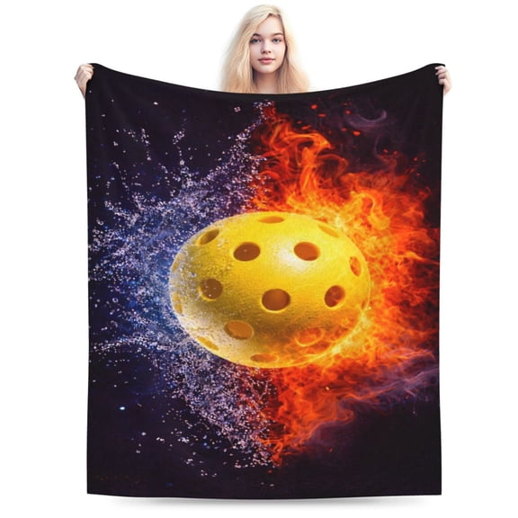 Pickleball Fire and Water Throw Blanket, Dynamic Sports Art Fleece Blanket, Soft Warm Decorative Blanket for Sofa Bed Couch, Modern Adult Home Decor 50x40