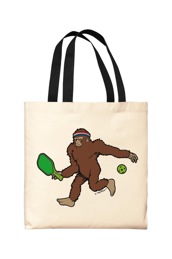 Pickleball Gifts For Men Funny Unique Sasquatch Playing Pickleball Black Handle Canvas Tote Bag