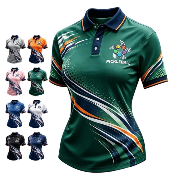 Pickleball Golf Polo Shirts for Women Tennis Athletic Hiking Golf Polo Shirt Moisture-Wicking Button Collared Colorful Graphic Polos for Women Army Green M