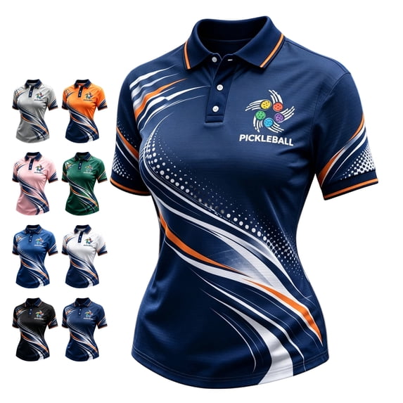 Pickleball Golf Polo Shirts for Women Tennis Athletic Hiking Golf Polo Shirt Quick Dry Breathable Button Collared Pickleball Printed Womens Polos Navy XXXL