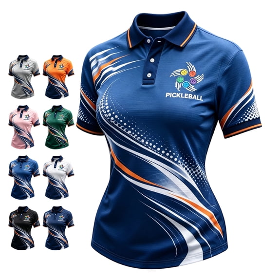 Pickleball Golf Shirts for Women Tennis Athletic Hiking Golf Shirts Quick Dry Breathable Collared Short Sleeve Colorful Graphic Polos for Women Blue L