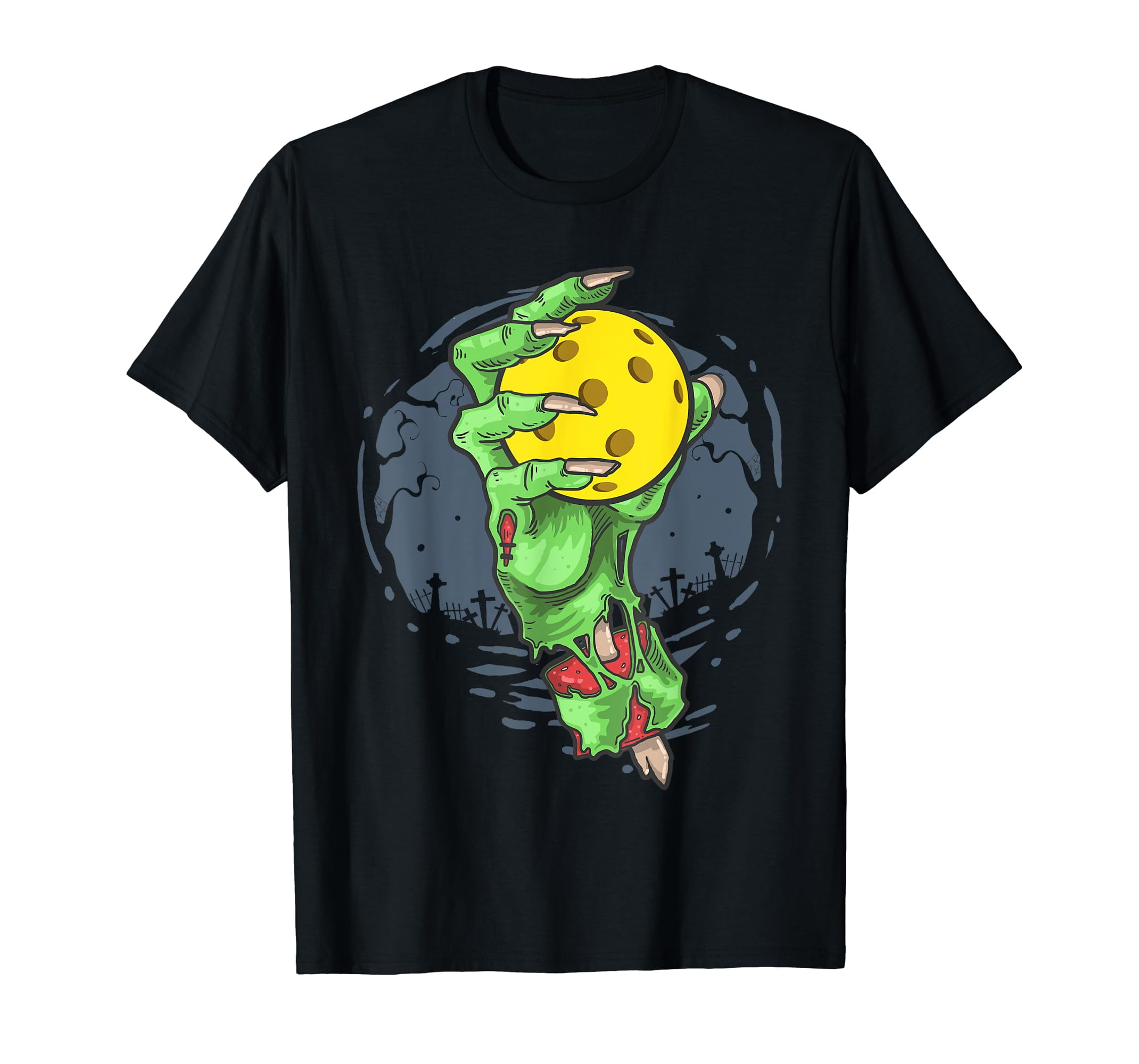Pickleball Halloween Costume Zombie Hand Pickleball Ball Black TShirt