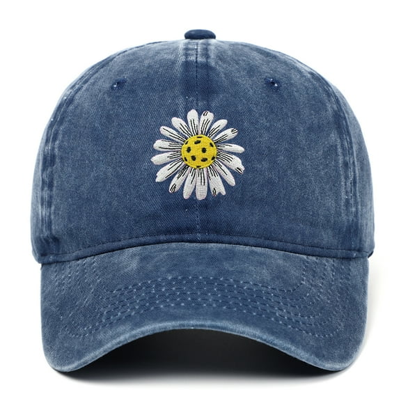 Pickleball Hat for Women, Adjustable Cotton Embroidered Daisy Pickle Ball Baseball Cap