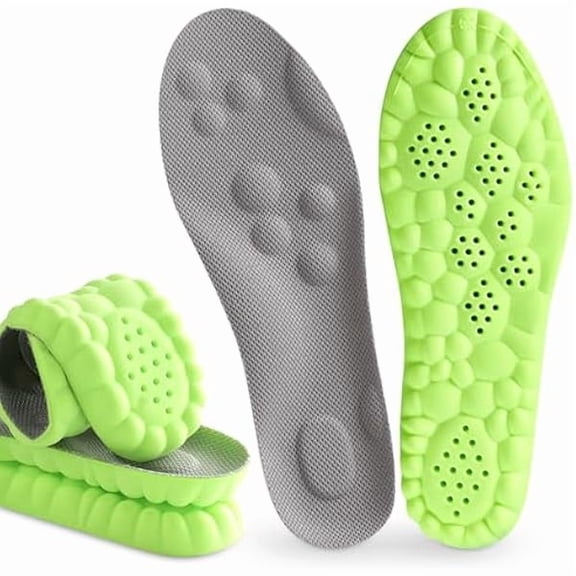 Pickleball Insoles, 4D Memory Foam Arch Support Inserts, Shock Absorbing, Anti-Slip Massage Support, Breathable Comfort for Walking & Sports(Green, Men 6-7/Women 8-9)