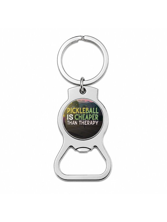 Pickleball Is Cheaper Than Therapy Funny Portable Bottle Opener Metal Keychain