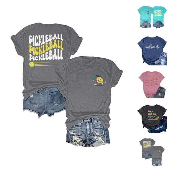 Pickleball Letter Graphic Tees for Women 2026 Summer Casual Short Sleeve Crewneck Pickleball Lovers T Shirts