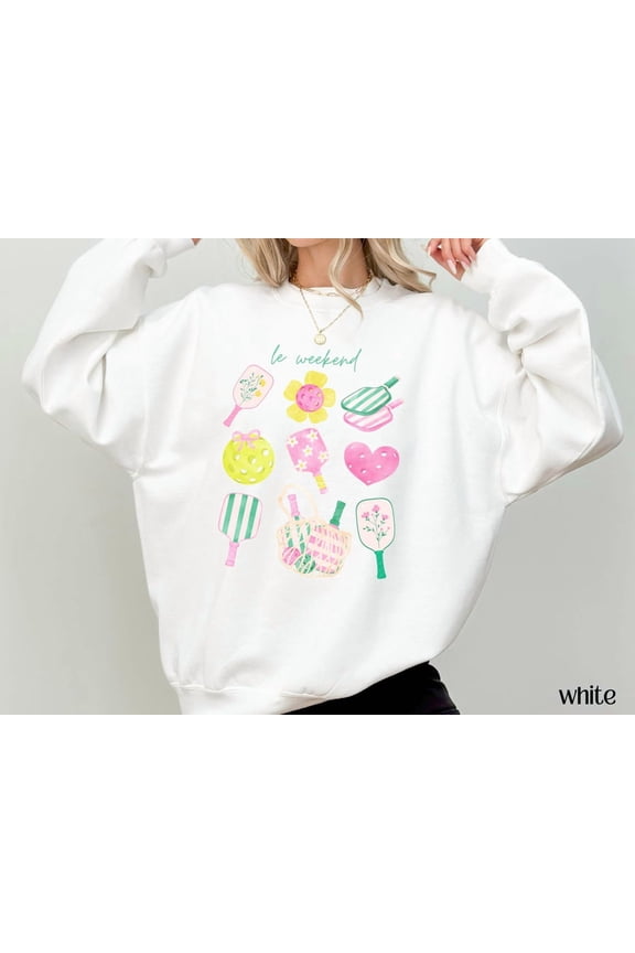 Pickleball Lover Sweatshirt, Preppy Pickleball Crewneck Sweater, Women Pickleball, Le Weekend Pink Pickleball Paddle Shirt, Pickle Ball All Size S-5Xl
