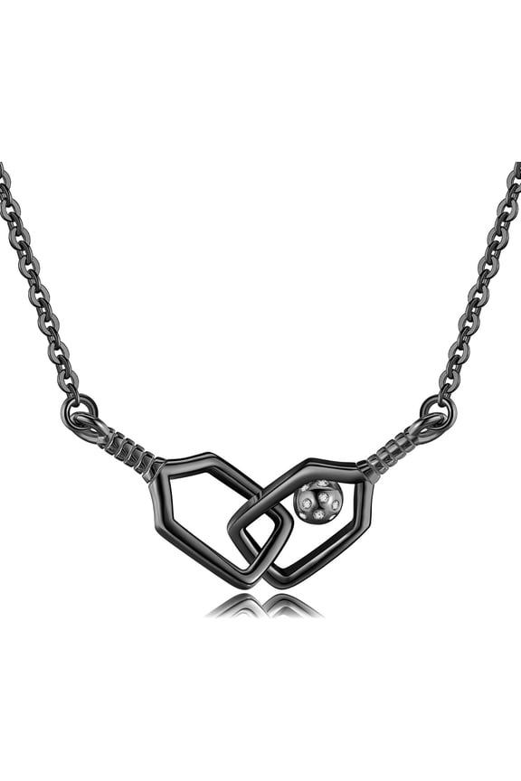 Pickleball Necklace S925 Gold Plating Pickleball Paddle And Ball Pendant Necklace Sports Jewelry Gifts For Women Pickleball Lovers (BLACK)