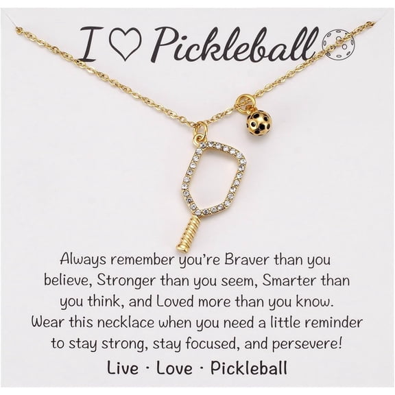 Pickleball Necklace for Women, Paddle and Ball Charm with Inspirational Card, 16+2 Inch Chain, Gift for Pickleball Lover-ballgold-