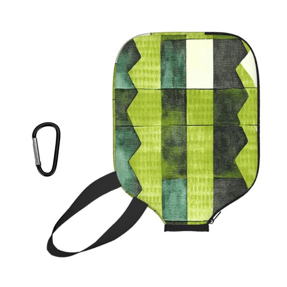 Pickleball Paddle Cover Neoprene Case With Mesh Pocket Fits Most Paddles Long Zipper Easy Access For Gym Bag Backpack Chartreuse Retro Houndstooth Hand-Drawn Sketch_4