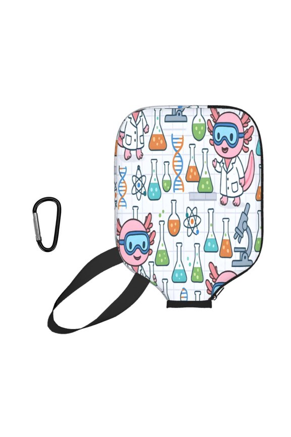 Pickleball Paddle Cover Neoprene Case With Mesh Pocket Fits Most Paddles Long Zipper Easy Access For Gym Bag Backpack Science Lab Axolotls - Educational Play