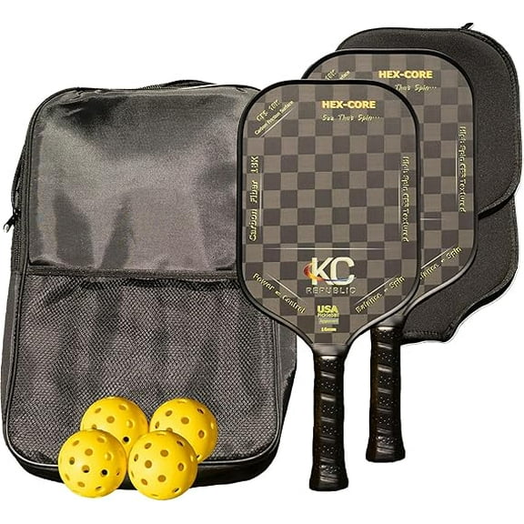 Pickleball Paddle Set 18K Friction Carbon Fiber Paddles with Covers, 2 Thermoforming 4-Layer Rackets, 4 Outdoor Pickleballs & Carry Bag | USAPA Approved Lightweight & 16MM Polymer Honeycomb Core