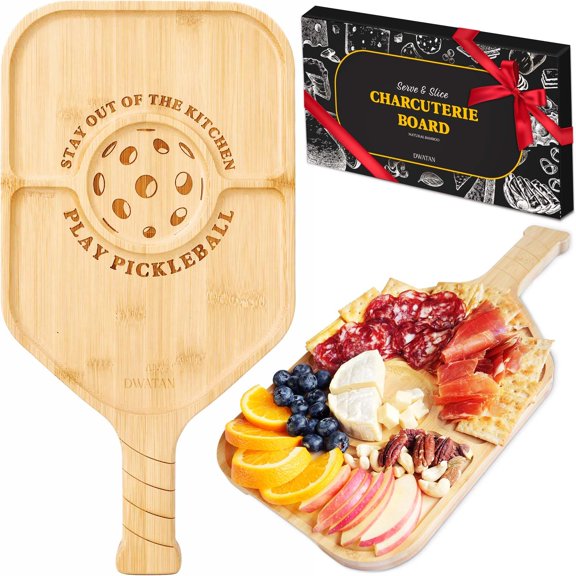 Pickleball Paddle-Shaped Charcuterie Board Bamboo Serving Tray 17L x 8.5W x 0.63H
