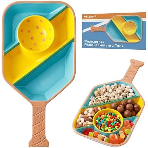 Pickleball Paddle Snack Tray - Cool Pickleballs Serving Tray for Snack - Paddle-Shaped Serving Tray with Compartments - Unique Divided Snack Trays for Pickleball Fans