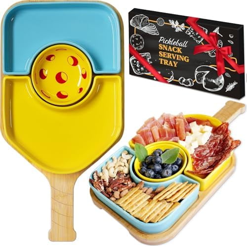 Pickleball Paddle Snack Tray Set, Ceramic Serving Plate with Charcuterie Cutting Board, Unique Valentine's Day Pickleball Gifts for Women and Men$$Home Decor, Kitchen, & Other